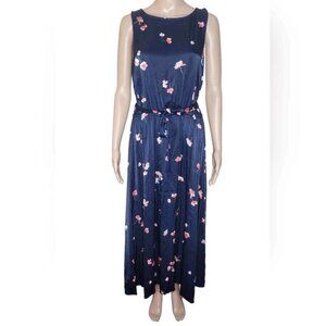J. Jill Women’s Floral Satin Maxi Dress Size XL Belted Sleeveless Flowy